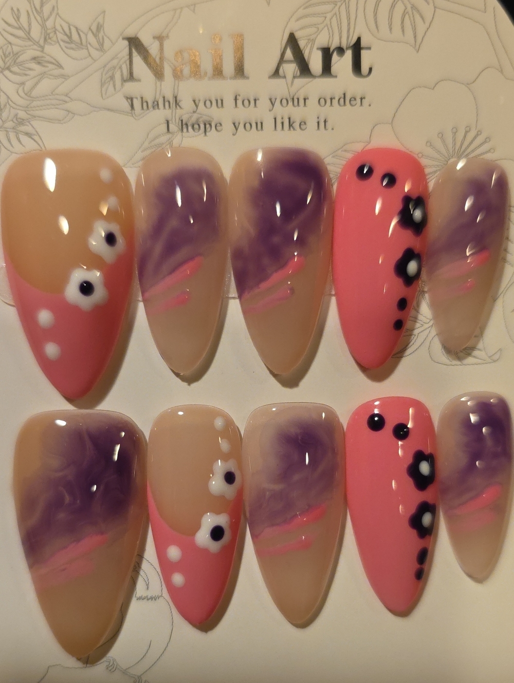 Pink & Purple Floral Press-On Nail Set by Size Large
